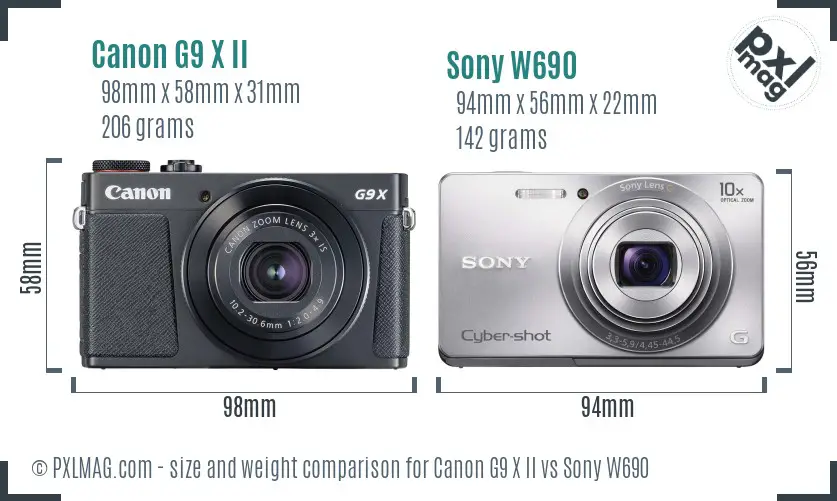 Canon G9 X II vs Sony W690 size comparison