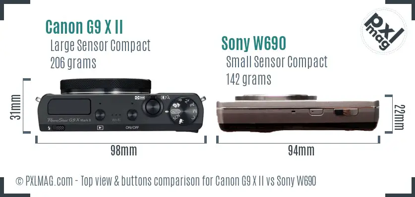 Canon G9 X II vs Sony W690 top view buttons comparison