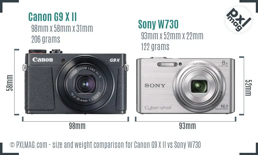 Canon G9 X II vs Sony W730 size comparison