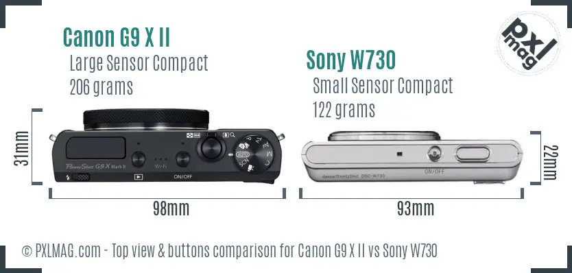 Canon G9 X II vs Sony W730 top view buttons comparison