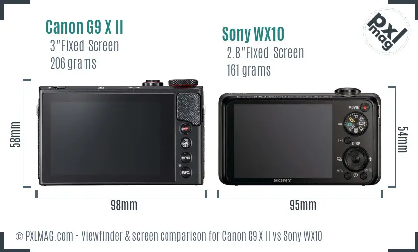 Canon G9 X II vs Sony WX10 Screen and Viewfinder comparison