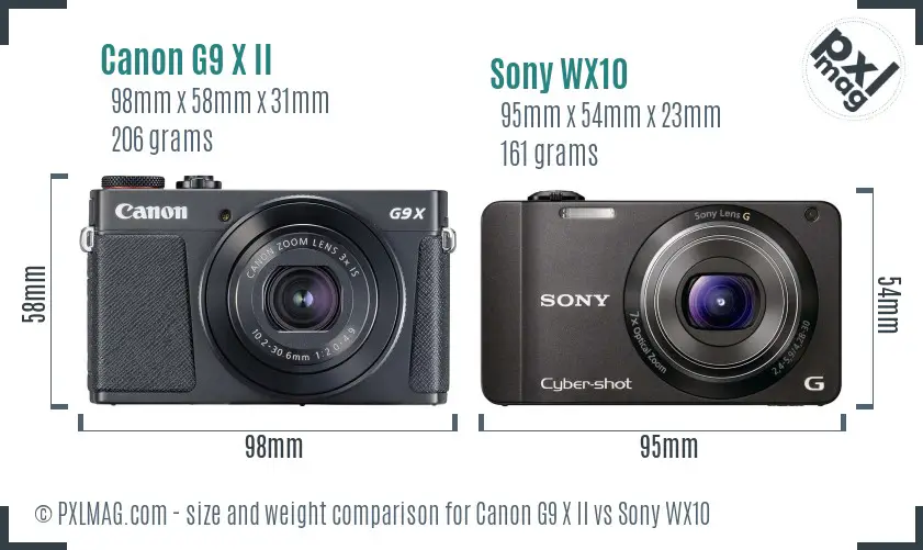 Canon G9 X II vs Sony WX10 size comparison