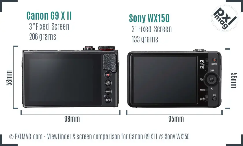 Canon G9 X II vs Sony WX150 Screen and Viewfinder comparison