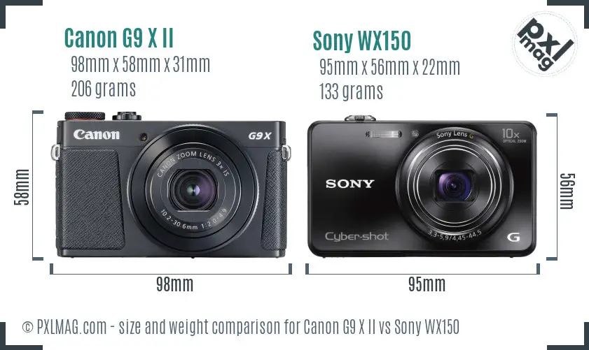 Canon G9 X II vs Sony WX150 size comparison