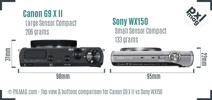 Canon G9 X II vs Sony WX150 top view buttons comparison