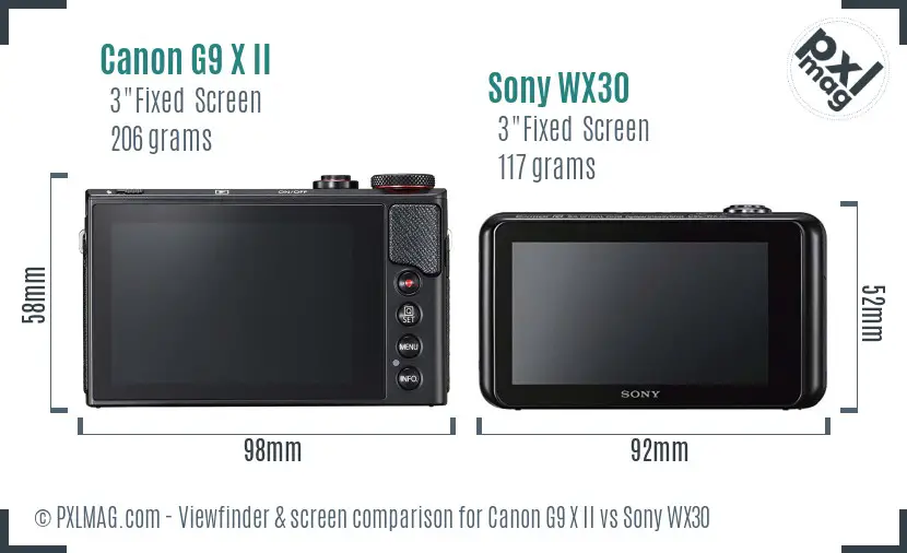 Canon G9 X II vs Sony WX30 Screen and Viewfinder comparison