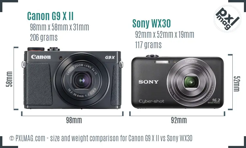 Canon G9 X II vs Sony WX30 size comparison