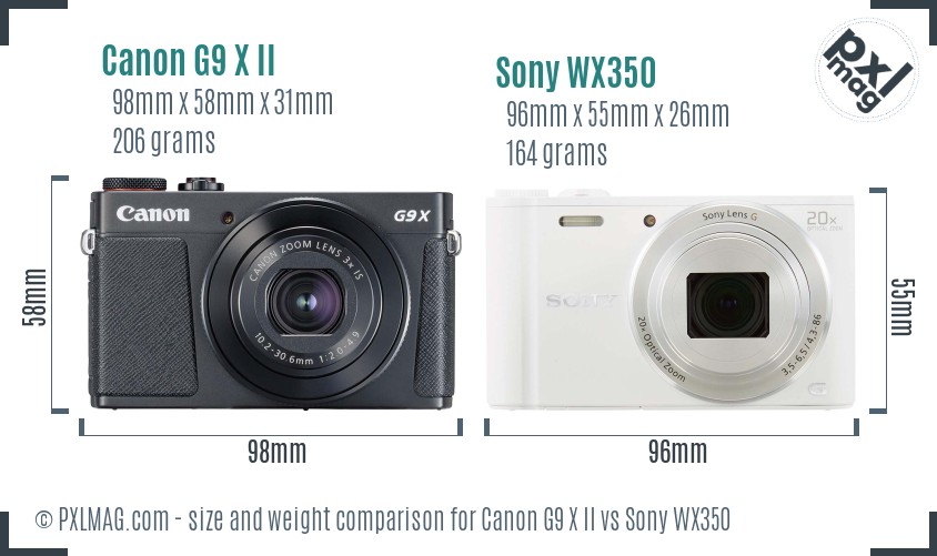 Canon G9 X II vs Sony WX350 size comparison