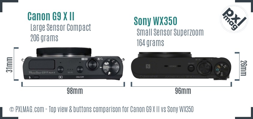 Canon G9 X II vs Sony WX350 top view buttons comparison