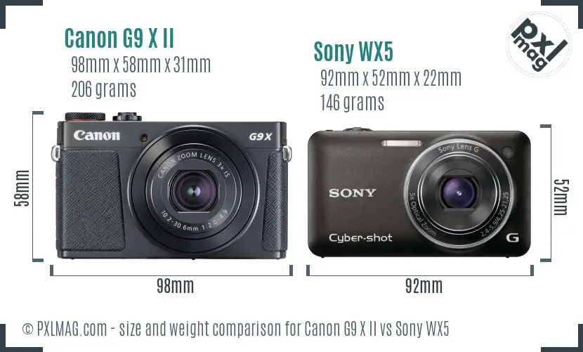 Canon G9 X II vs Sony WX5 size comparison Canon G9 X II vs Sony WX5 size comparison