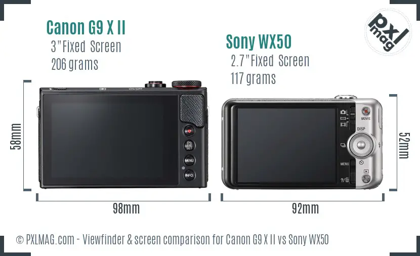 Canon G9 X II vs Sony WX50 Screen and Viewfinder comparison