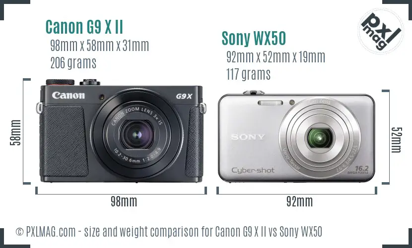 Canon G9 X II vs Sony WX50 size comparison
