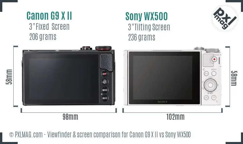 Canon G9 X II vs Sony WX500 Screen and Viewfinder comparison