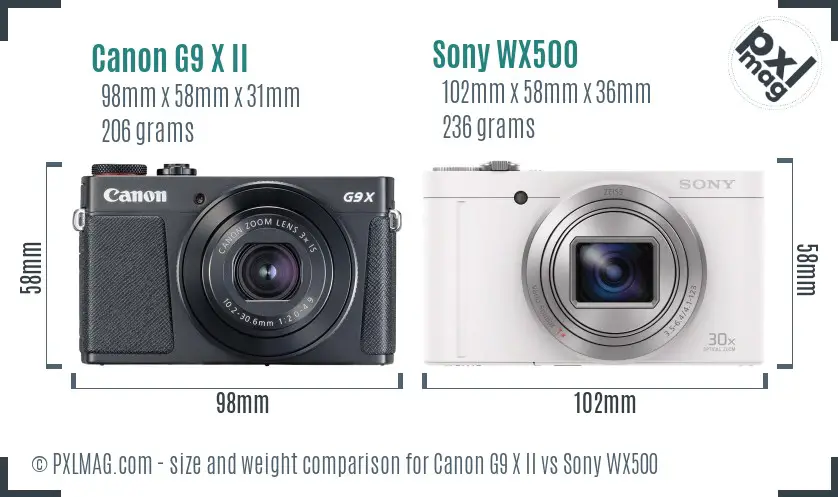 Canon G9 X II vs Sony WX500 size comparison