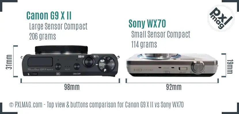 Canon G9 X II vs Sony WX70 top view buttons comparison Canon G9 X II vs Sony WX70 top view buttons comparison
