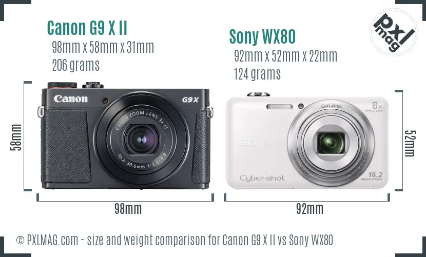 Canon G9 X II vs Sony WX80 size comparison