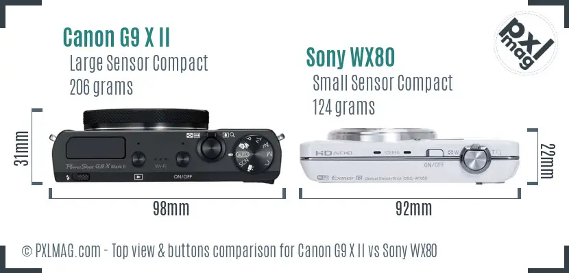 Canon G9 X II vs Sony WX80 top view buttons comparison