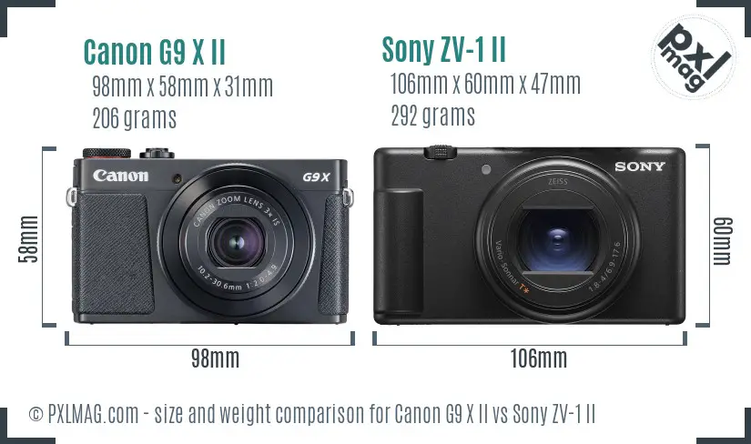 Canon G9 X II vs Sony ZV-1 II size comparison