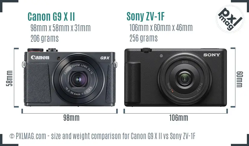 Canon G9 X II vs Sony ZV-1F size comparison