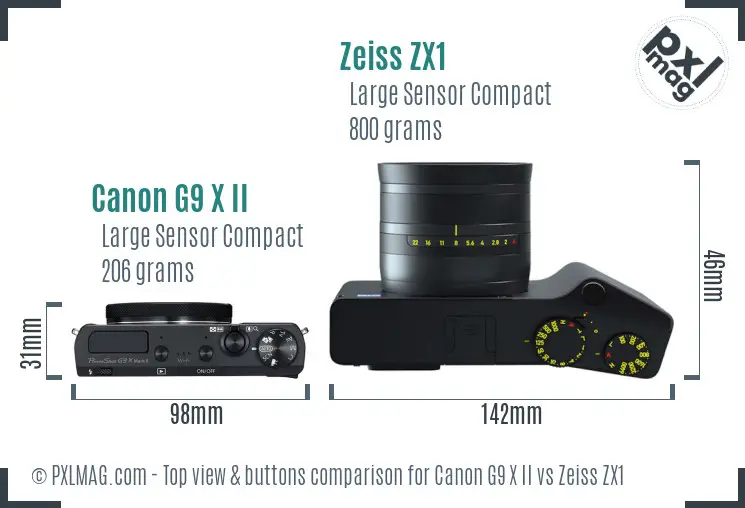 Canon G9 X II vs Zeiss ZX1 top view buttons comparison