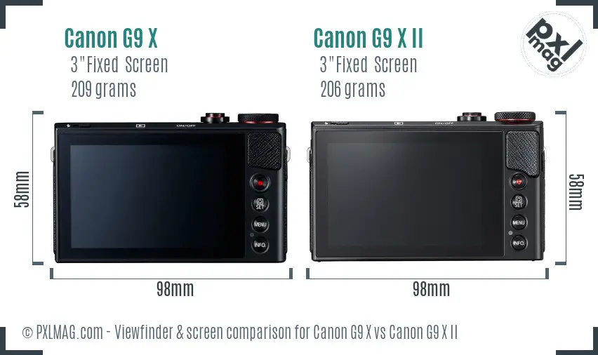 Canon G9 X vs Canon G9 X II Screen and Viewfinder comparison