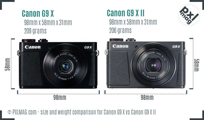 Canon G9 X vs Canon G9 X II size comparison