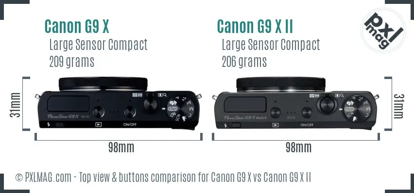 Canon G9 X vs Canon G9 X II top view buttons comparison