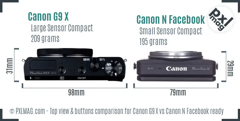 Canon G9 X vs Canon N Facebook ready top view buttons comparison