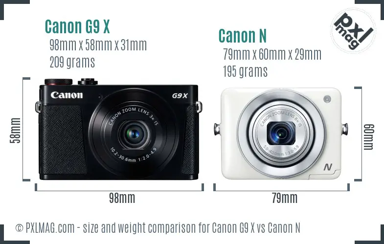 Canon G9 X vs Canon N size comparison