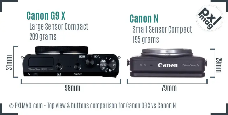 Canon G9 X vs Canon N top view buttons comparison