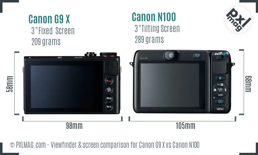 Canon G9 X vs Canon N100 Screen and Viewfinder comparison