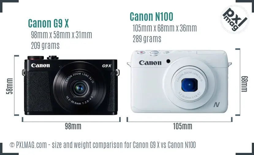 Canon G9 X vs Canon N100 size comparison
