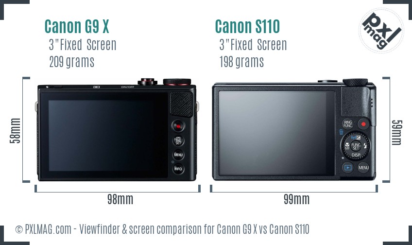 Canon G9 X vs Canon S110 Screen and Viewfinder comparison