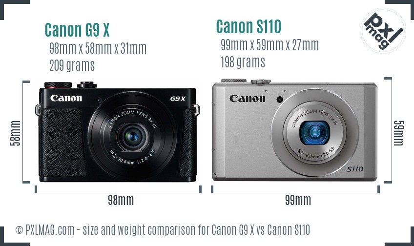 Canon G9 X vs Canon S110 size comparison