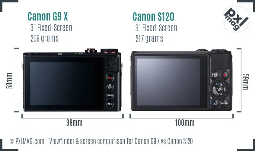 Canon G9 X vs Canon S120 Screen and Viewfinder comparison