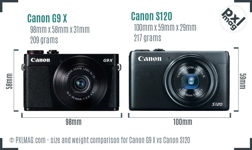 Canon G9 X vs Canon S120 size comparison