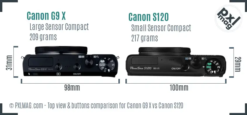 Canon G9 X vs Canon S120 top view buttons comparison