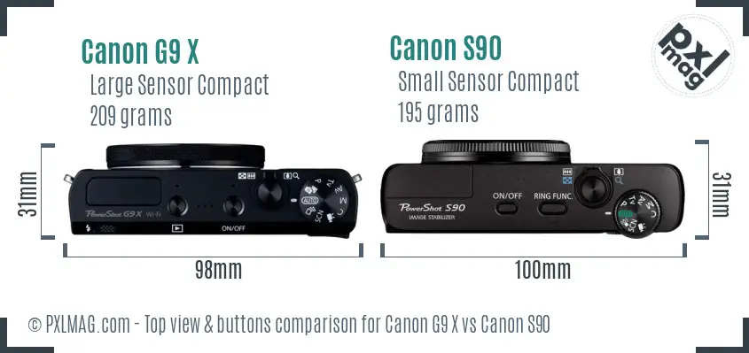 Canon G9 X vs Canon S90 top view buttons comparison Canon G9 X vs Canon S90 top view buttons comparison
