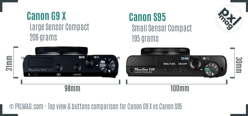 Canon G9 X vs Canon S95 top view buttons comparison