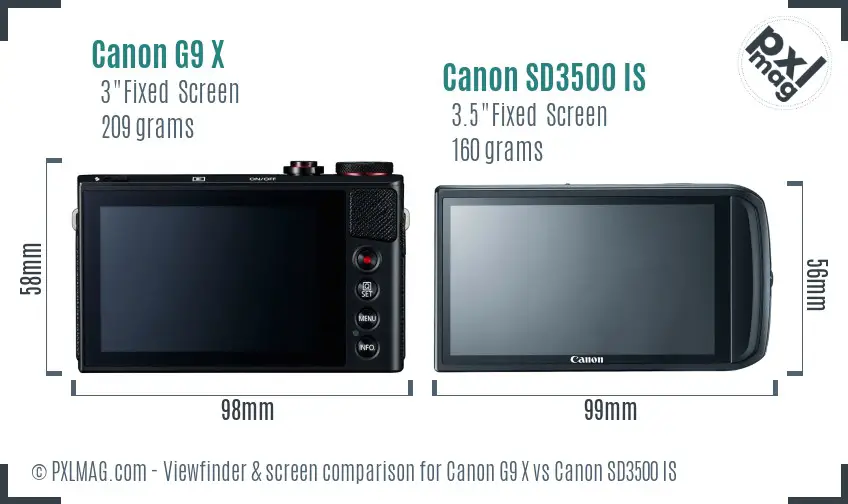 Canon G9 X vs Canon SD3500 IS Screen and Viewfinder comparison Canon G9 X vs Canon SD3500 IS Screen and Viewfinder comparison