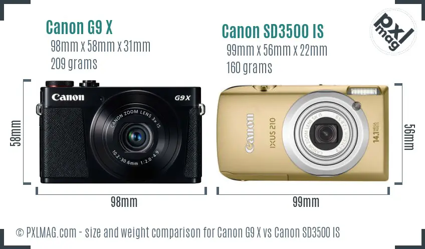 Canon G9 X vs Canon SD3500 IS size comparison Canon G9 X vs Canon SD3500 IS size comparison