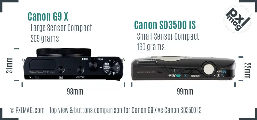 Canon G9 X vs Canon SD3500 IS top view buttons comparison Canon G9 X vs Canon SD3500 IS top view buttons comparison