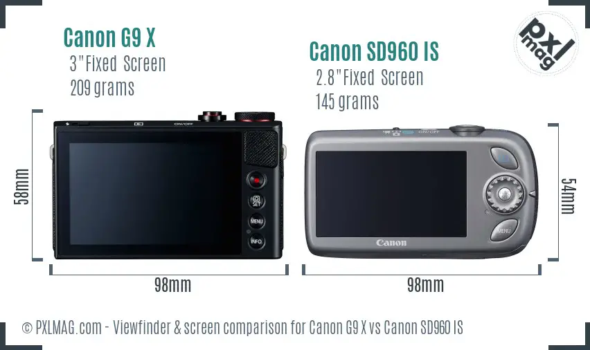 Canon G9 X vs Canon SD960 IS Screen and Viewfinder comparison