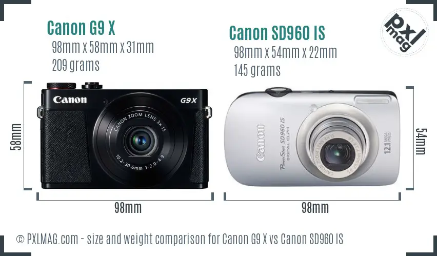 Canon G9 X vs Canon SD960 IS size comparison