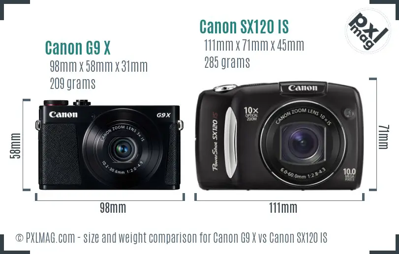 Canon G9 X vs Canon SX120 IS size comparison