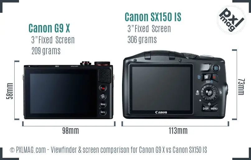 Canon G9 X vs Canon SX150 IS Screen and Viewfinder comparison