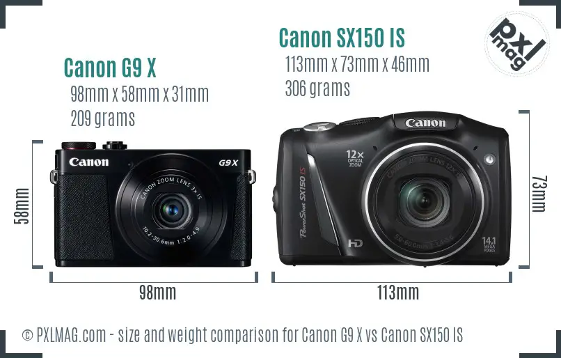 Canon G9 X vs Canon SX150 IS size comparison