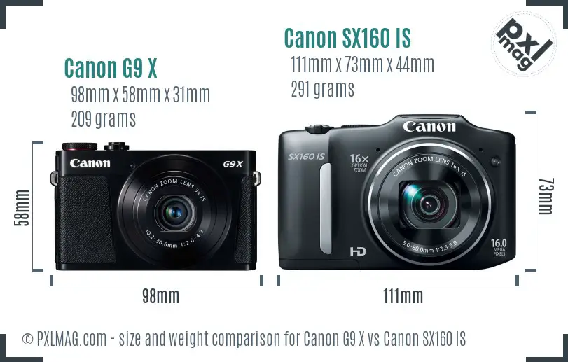 Canon G9 X vs Canon SX160 IS size comparison