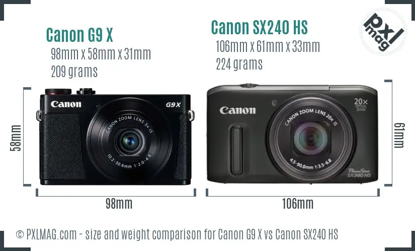 Canon G9 X vs Canon SX240 HS size comparison