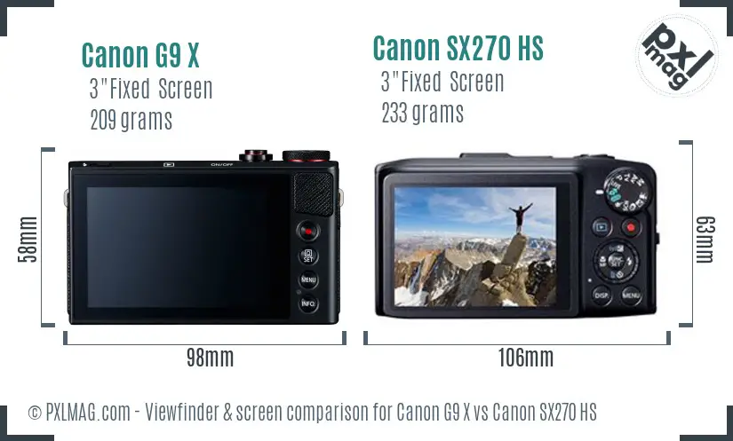 Canon G9 X vs Canon SX270 HS Screen and Viewfinder comparison